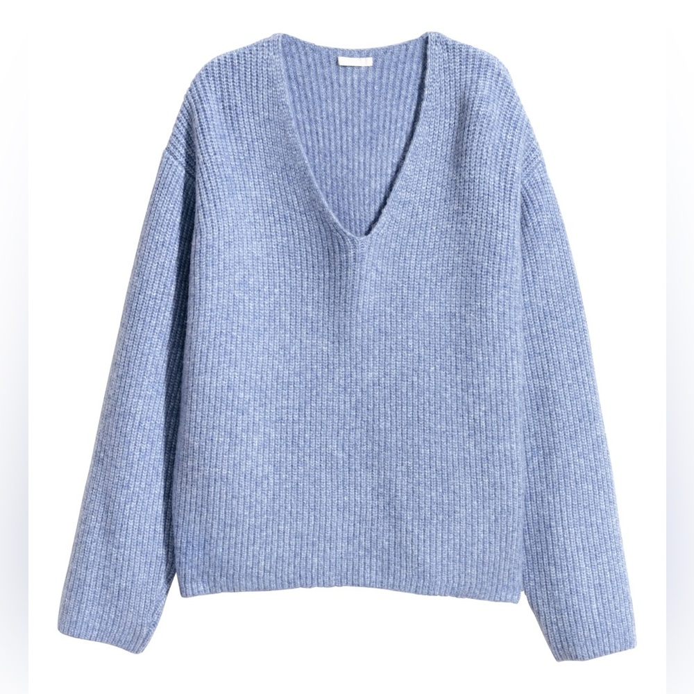 H&M V Neck Oversized Sweater Wide Jumper Light Purple Marl XS